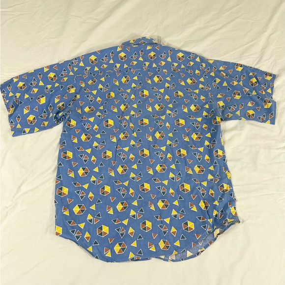VTG MTO Mens Blue Geometríc Overprint Short Sleeve Button Up Size L - Picture 10 of 11